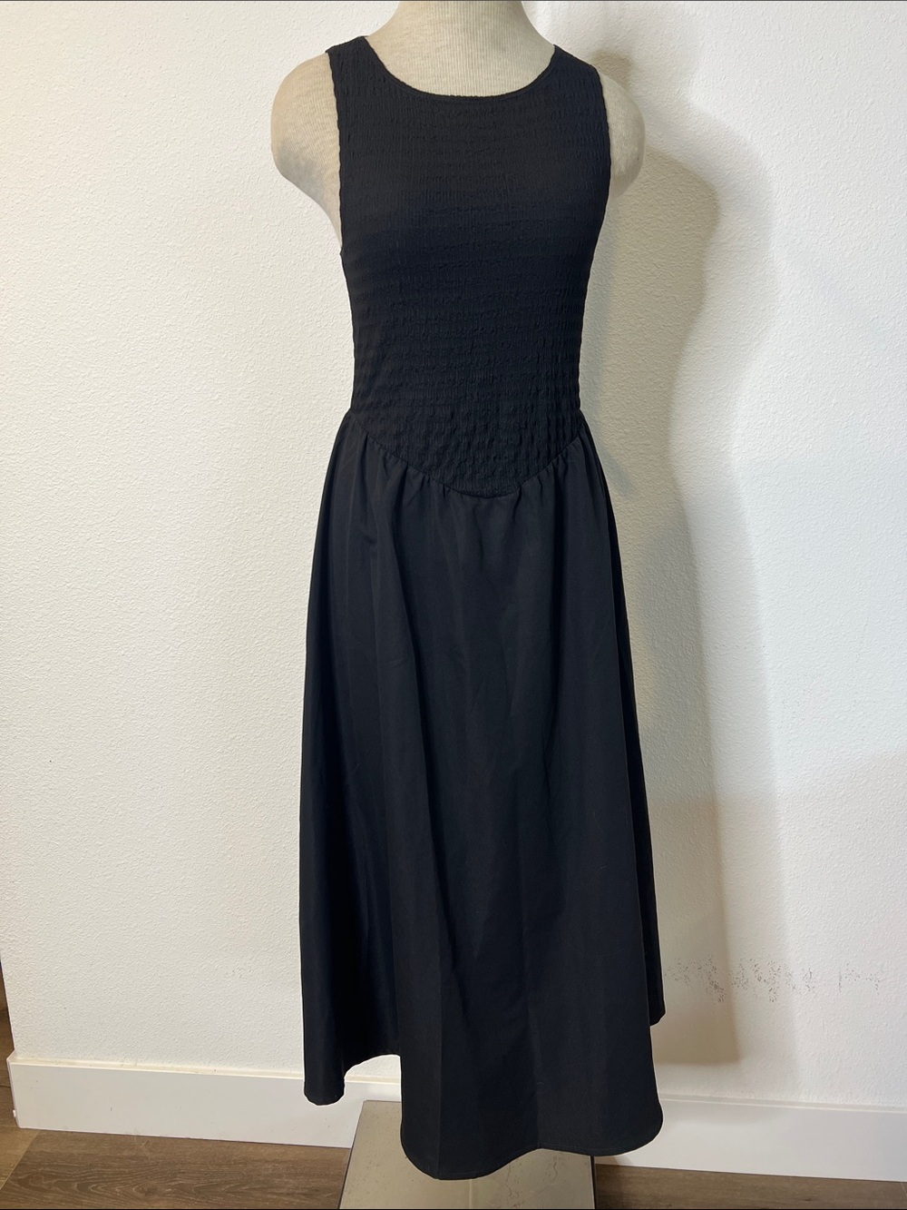 Black Smocked Bodice Dress